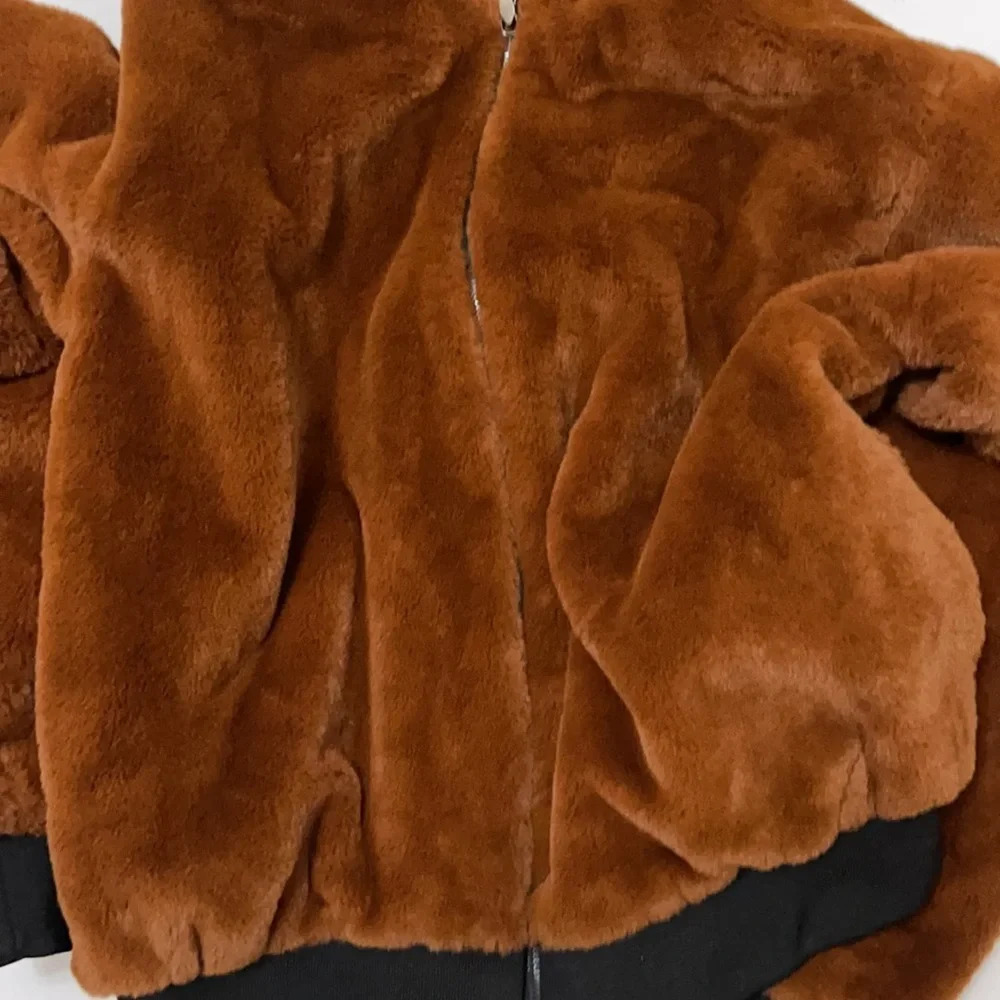 Odiva faux fur plush bomber jacket brown size M - Picture 13 of 16